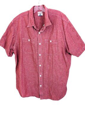 Old Navy Slim Fit Button Down Shirt Men XXL Red Chambray Pockets Boho Coastal
